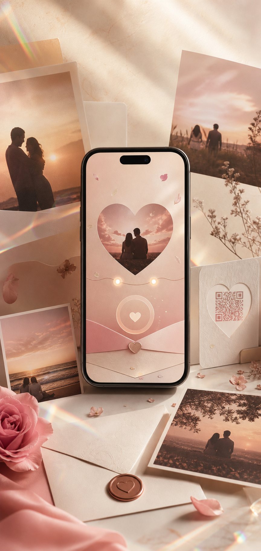 Elegant romantic digital experience displayed on a smartphone